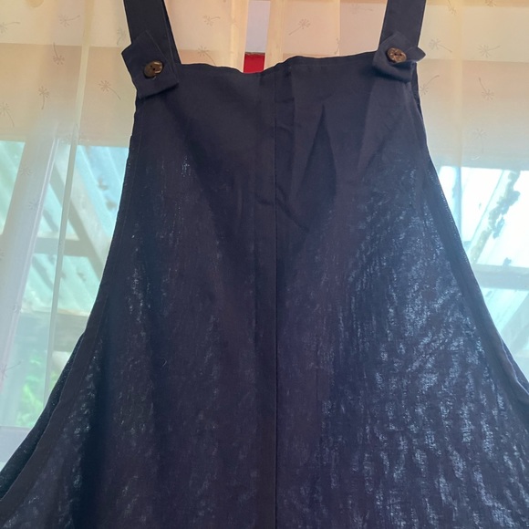 Navy blue linen blend cropped overalls - Picture 2 of 5
